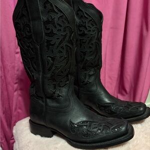 J.B. Dillon Black leather and sequined western weather and sequin western
